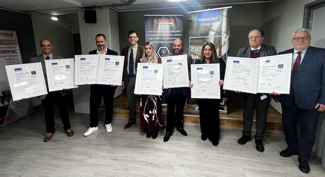 VANOS S.A.: 9 Πιστοποιήσεις από την TÜV HELLAS (TÜV NORD) S.A.