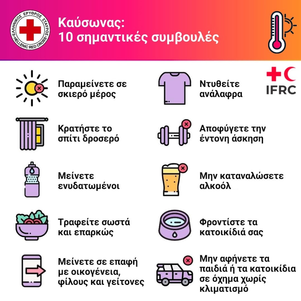 Ελληνικός Ερυθρός Σταυρός: Οδηγός επιβίωσης στις υψηλές θερμοκρασίες